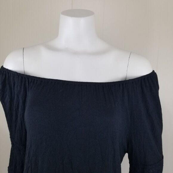 The Hanger blouse Large Black Off Shoulder tunic bell sleeve Peasant Soft Sexy - Picture 6 of 9